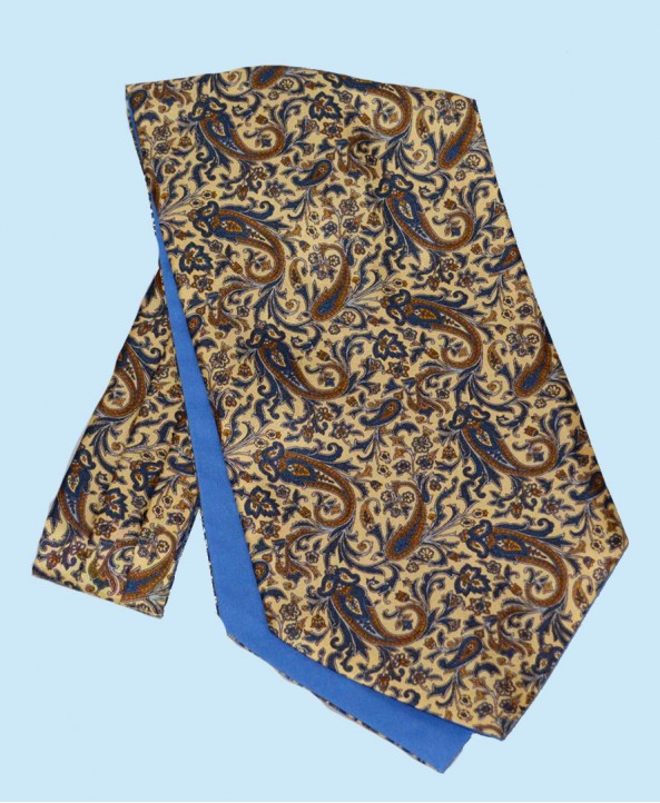 Fine Silk Chinese Dragon Paisley Pattern Cravat in Light Yellow